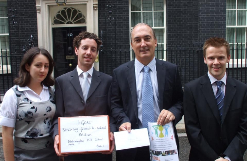 Mike, presenting a petition at 10 Downing Street.